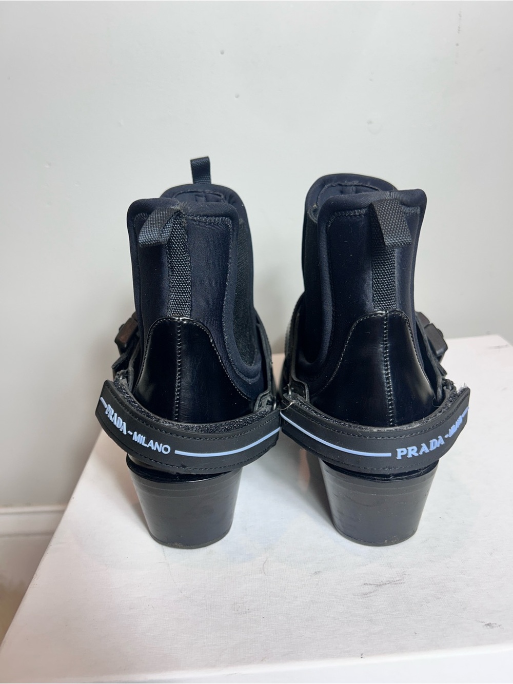Prada Black Leather Neoprene Boot with Removable Harness Strap - Picture 5 of 8
